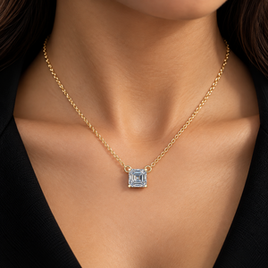 จี้เพชรทรงแอสเชอร์เพทายสังเคราะห์ ทองคำขาว 14K DEF VVS รับรองโดย IGI สร้อยคอเพชรเม็ดเดี่ยวสำหรับหมั้น เครื่องประดับชั้นดี - Product Image 2