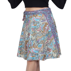 Polyester Satin Printed Paisley Casual Short <b>Skirt</b> with Drawstring Washable & Breathable Spring Season Manufacturer - Product Image 1