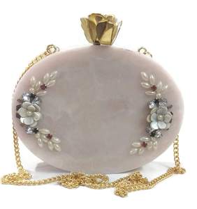 Blue Marbled Resin Clutch <b>Bag</b> With Pearl Chain Handle Luxury Handmade Evening Purse Unique Style Latest Design New Arrival - Product Image 4