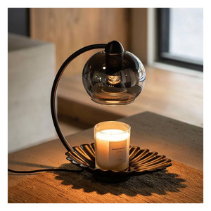Lampe chauffe-bougie électrique décorative avec chaleur réglable, corps en métal et abat-jour en verre gaufré pour usage domestique - Product Image 5