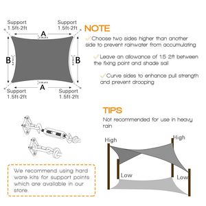 ผ้าใบกันแดด HDPE สีเทาเข้ม ขนาด 8 x 12 เมตร ผ้าใบกันแดดและตาข่ายแบบมีสไตล์ - Product Image 2