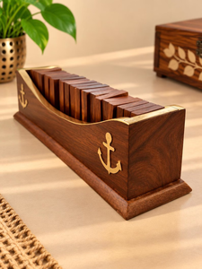 <b>Domino</b> <b>Set</b> Double Six Tiles with Brass Inlay Wooden Box - Product Image 5