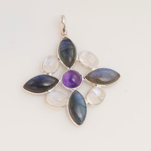 Pendentif en pierre de lune naturelle, labradorite et améthyste, argent sterling 925, fait main, bijou multi-pierres, cadeau pour elle - Product Image 6