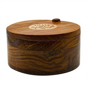 Solid Wood Contemporary Eco-Friendly 24cm Diameter Hot <b>Pot</b> Lid Casserole Roti Box Decorative Handmade Food Safe Authentic Home - Product Image 1