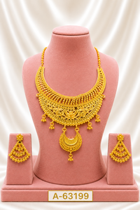 Ensemble collier et boucles d'oreilles à pampilles en filigrane doré pour femmes, bijoux de mariage A-63205, bijoux de mode classiques en alliage - Product Image 3