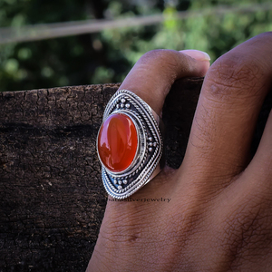 Bague en argent sterling 925 avec pierre précieuse en cornaline de coupe ovale, idéale pour un mariage, Noël ou la Saint-Valentin - Product Image 4