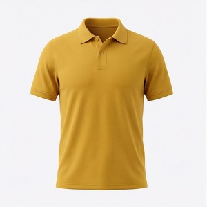 Polo à manches courtes pour homme, jaune moutarde, tricoté, uni, décontracté, coupe classique, boutons - Product Image 1