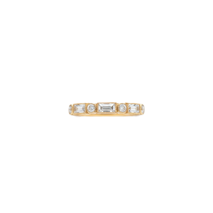 Bague de luxe en or massif 10K 14K plaqué, sertie de diamants de laboratoire taille baguette et ronds, et de moissanite, empilable, pour mariage et fiançailles - Product Image 1