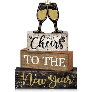 Set di 4 Decorazioni per Tavola di Capodanno, Centrotavola in Legno a Forma di Bicchiere di Vino, Decorazioni per Feste - Product Image 1
