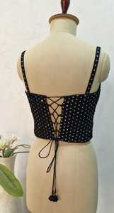 COTTON COUTURE <b>Women's</b> <b>Black</b> Sequined Bohemian Cami <b>Top</b> Short Scoop Neck Polka Dot Sleeveless <b>Tank</b> 100% Polyester Clubwear - Product Image 2