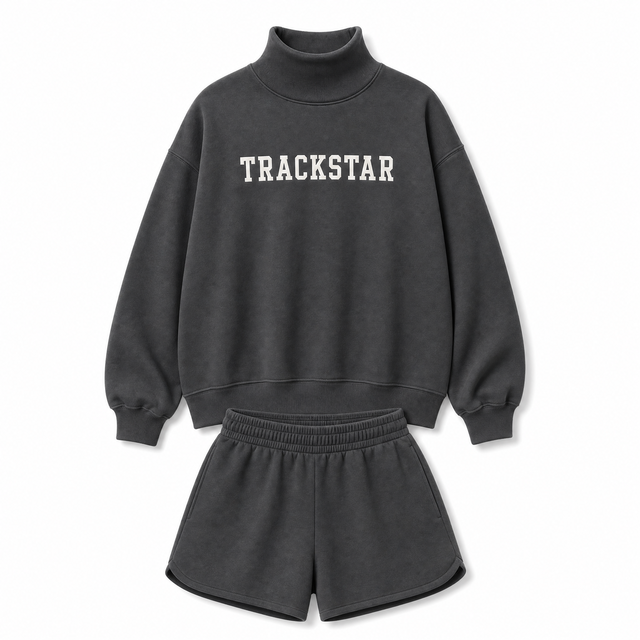 Trackstar Women's Oversized Sweatshirt and Shorts Two Piece Fleece Set Model TS-SET-025