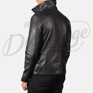 Veste en cuir véritable noire pour homme, style classique boutonnée, coupe ajustée, en peau de mouton souple, veste moto décontractée, vente en gros - Product Image 2
