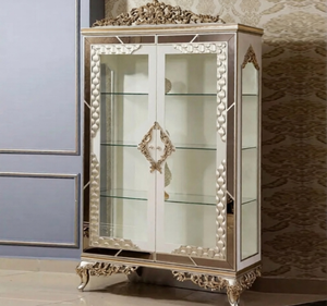 Ensemble de table à manger en teck massif blanc doré de luxe, meubles de salle à manger classiques européens sculptés, fabriqués en Indonésie - Product Image 5