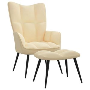 Fauteuil relaxant en velours blanc crème avec tabouret en acier 100% polyester pour salon - Product Image 2