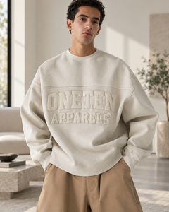 Sudadera de Cuello Redondo Extra Grande para Hombre, Marca Oneten Apparels, Felpa Francesa, Color Beige, Estilo Uniforme Escolar - Product Image 4