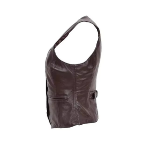 Chaleco de Motociclista Gótico Personalizado VIBE SEWN OEM para Mujer, Doble Botonadura, Cuero Genuino, Impermeable y Resistente al Viento - Product Image 6