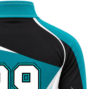 Teal Black <b>White</b> Quarter Zip Stand Sporty Sports Jacket <b>Long</b> <b>Sleeve</b> Athletic Training <b>Top</b> Custom Team Running Workout - Product Image 4