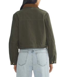 <b>Men</b> Canvas Work wear <b>Jacket</b> Heavy-Duty Vintage Cotton Canvas Zip up <b>Jacket</b> with <b>Corduroy</b> Collar Chest Pocket - Product Image 3