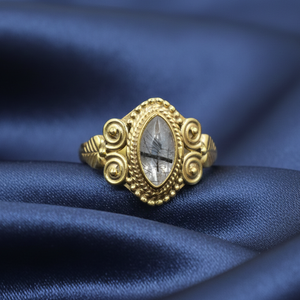 Natural Black Rutile <b>Quartz</b> <b>Ring</b> 925 Sterling Silver Handmade Vintage Boho Marquise Gemstone Statement Jewelry Gift Women Sister - Product Image 4