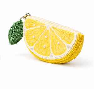 Porte-monnaie artisanal perlé pour femme, motif citron et perles, mini pochette zippée, design fruit mignon, portefeuille, porte-clés, pochette de soirée, anneau de mode - Product Image 2