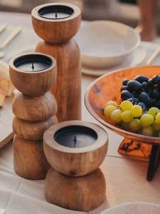 Porte-bougies rustiques en bois naturel fini, design unique, décoration de mariage, support en bois pour bougies pilier, pour la décoration de la maison et des fêtes - Product Image 5