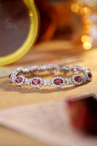 Stylish 925 Silver <b>Ruby</b> <b>Bracelet</b> With Oval Cut Lab grown Diamonds Classic Wedding Jewelry IGI Certified - Product Image 4