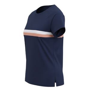 Camiseta de manga corta con bloques de color para mujer, moderna, con cuello redondo y elástica - Product Image 2