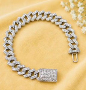 Bracelet gourmette cubaine en argent 925 avec moissanite, bracelet jonc épais à breloques pour mariage et cadeau - Product Image 4