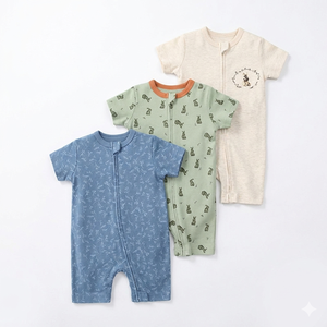 Combinaison d'été décontractée unisexe pour enfants Linxi, 100% coton, nouveau-né, manches courtes, double fermeture éclair, imprimé animal, boîte cadeau - Product Image 6