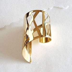 Polish Finished Stylish Brass Cuff Stack Wedding Party Festive <b>Adjustable</b> Trendy Boho Chunky Bangle Statement Jewelry <b>Bracelet</b> - Product Image 5