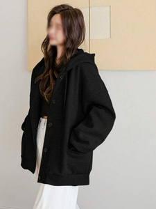 Private Label Women's Hooded Button Front <b>Jacket</b> Heavy Cotton Fleece Oversized Casual Streetwear Global Supply Factory Direct - Product Image 6