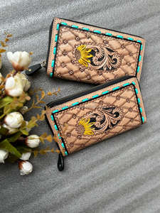 Nueva cartera occidental grande pintada a mano de cuero y pintada, cartera con cremallera de girasol de cuero genuino de alta calidad para mujer - Product Image 3