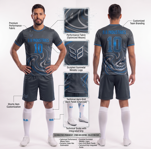 Ensemble de maillots de football personnalisés sublimés en obsidienne foncée, kit de football respirant en mesh technique, chaussettes techniques propres, vêtements d'équipe OEM - Product Image 6