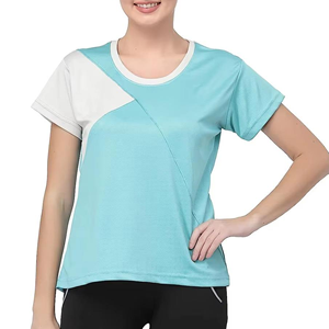 เสื้อยืดสปอร์ตบล็อกสีสำหรับผู้หญิง แขนสั้น คอกลม แห้งเร็ว ทรงพอดีตัว ใส่ได้ทั้งฤดูใบไม้ผลิและฤดูร้อน ผลิตจากโพลีเอสเตอร์ 100% - Product Image 5