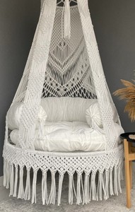 <b>White</b> Cotton Macrame Swing, Hanging <b>Chair</b>, Hängesessel, Swing <b>Chair</b>, Macrame <b>Rocking</b> Swing - Product Image 2