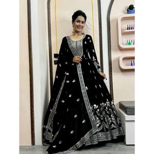 Hermoso conjunto de vestido Anarkali con Pent y Dupatta para fiestas y carreras - Product Image 3
