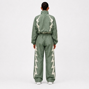 Black Nylon Sports Tracksuit <b>Set</b> with Full Zip Jacket and Matching Pants for Athletic Training Fitness Running and Outdoor Wear - Product Image 2