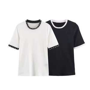 100% Cotton stone collar Crop <b>Top</b> Women's T-shirts Custom Dropped Shoulders Women's Crop <b>Top</b> Ladies Short Tee OEM ODM Suppliers - Product Image 2