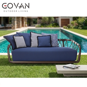 Meubles de jardin, style moderne, hôtel, patio, loisirs, bois de teck massif, accents en corde, canapé trois places d'extérieur <span class=keywords><strong>GOVAN</strong></span> - Product Image 2