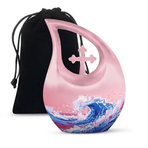 Teardrop Cremation Urn with Northern Lights Landscape Design for Adult Ashes <b>Memorial</b> <b>Keepsake</b> Custom Decorative Tear Drop Urn - Product Image 6