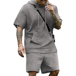 Custom Men 2 Piece <b>Set</b> Manufacturer Cotton T Shirt Shorts <b>Set</b> Casual Summer OEM ODM Private Label Bulk hood - Product Image 1