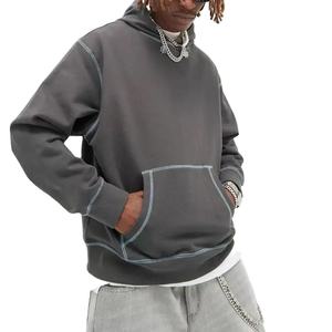 Custom Men's Contrast <b>Stitch</b> Fleece Eco-Friendly Breathable Pocket <b>Oversized</b> 400GSM Heavyweight Cotton Charcoal Grey <b>Hoodie</b> - Product Image 2