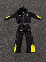 Ensemble de survêtement de football personnalisé avec logo premium pour homme, style Y2K, comprenant un sweat à capuche court zippé avec badge Brésil et un pantalon de survêtement évasé, design N=Custom Country