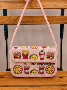 Sac à bandoulière à rabat perlé mignon pour femme, motif alimentaire de dessin animé, rose, à sangle unique, sac artisanal fait main pour usage quotidien - Product Image 3