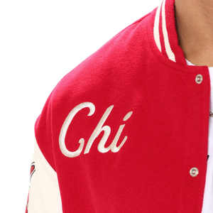 เสื้อแจ็คเก็ตวาร์ซิตี้สีแดงสำหรับผู้ชาย ปักลาย Chi และ Hash สไตล์ Preppy ผ้าฝ้ายทรงปกติ ใส่ได้ในฤดูใบไม้ร่วง รับผลิตแบบ OEM - Product Image 5