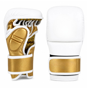 Gants de boxe en cuir PU blanc et or avec fermeture Velcro pour l'entraînement aux arts martiaux, taille adulte unisexe - Product Image 1