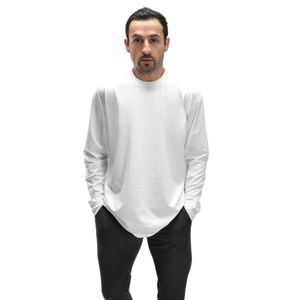 Men's <b>White</b> Long Sleeve Crew Neck T-<b>Shirt</b> Relaxed Fit Casual Sportswear Lightweight Breathable Everyday Cotton Blend Top Wear - Product Image 1