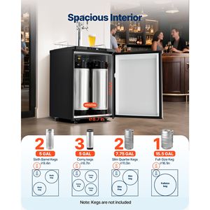 ตู้แช่เบียร์แบบกดปั๊ม Triple Tap Home Draft Beer Kegerator ขนาดมาตรฐาน พร้อมถัง CO2 ขนาด 5 ปอนด์ หัวจ่ายแบบ Ball Lock และถังเบียร์ขนาด 6 แกลลอน 2 ถัง สำหรับแช่ไวน์และเครื่องดื่ม - Product Image 2