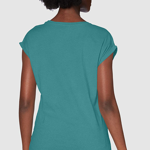 T-shirt court à manches courtes pour femme, couleur turquoise, 100% coton jersey, col rond, design uni avec logo, vêtement décontracté pour le printemps et l'été - Product Image 5