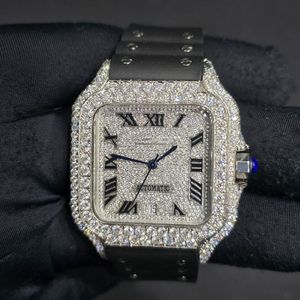 นาฬิกาข้อมือกลไกพรีเมียมรุ่นใหม่ล่าสุด ตัวเรือนสแตนเลสทรงเหลี่ยม กระจกแซฟไฟร์ หน้าปัดประดับเพชรโมอิสซาไนต์ครึ่งหน้าปัด ดีไซน์หรูหราทันสมัย - Product Image 1